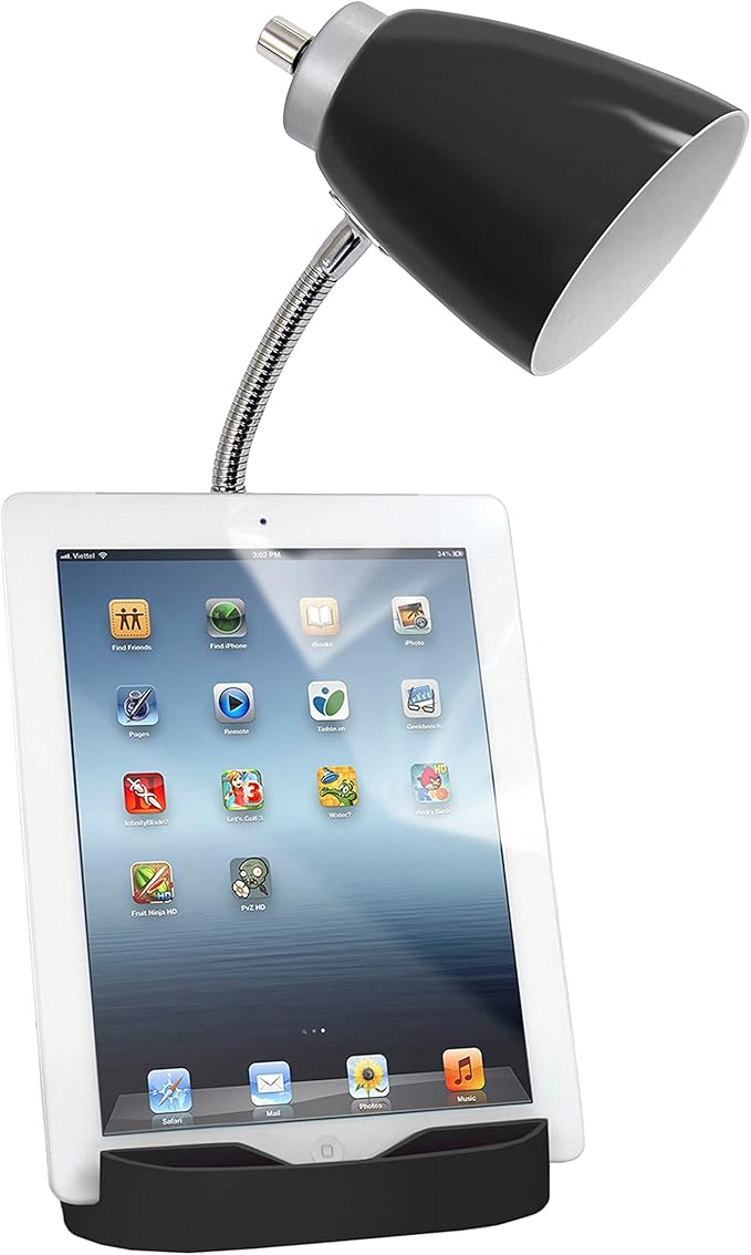 Simple Designs LD1056-BLK Gooseneck Organizer Desk Lamp with iPad/Tablet Stand or Book Holder and USB Port, Black (Pack of 6)