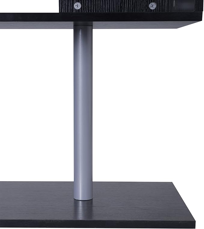 HOMCOM 55" 360° Rotating Corner Computer Desk Modern L-Shaped Home Office Workstation with 3-Tier Storage Shelves, Bookshelf, Black