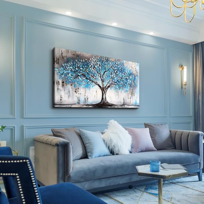 Wapluam Wall Art For Living Room Farmhouse Large Decoration For Bedroom Office Pictures Artwork Wall Decor Tree Abstract Canvas prints Wall Paintings Blue Modern Poster Home Decorations 24"X48"