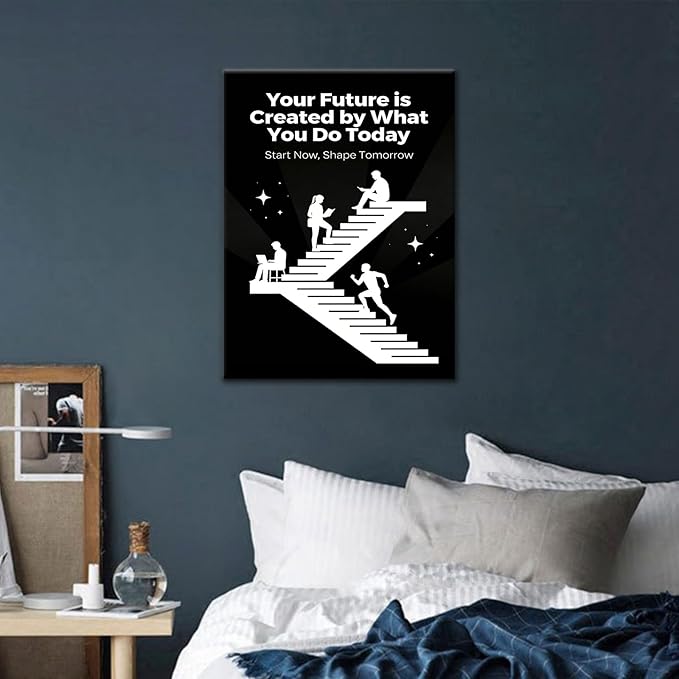 PSYYSP Inspirational Office Wall Decor Motivational Canvas Art Future Created By Today Start Now Shape Tomorrow Framed Poster For Bedroom Classroom Career Growth Success Mindset Medium 16x24 Inch