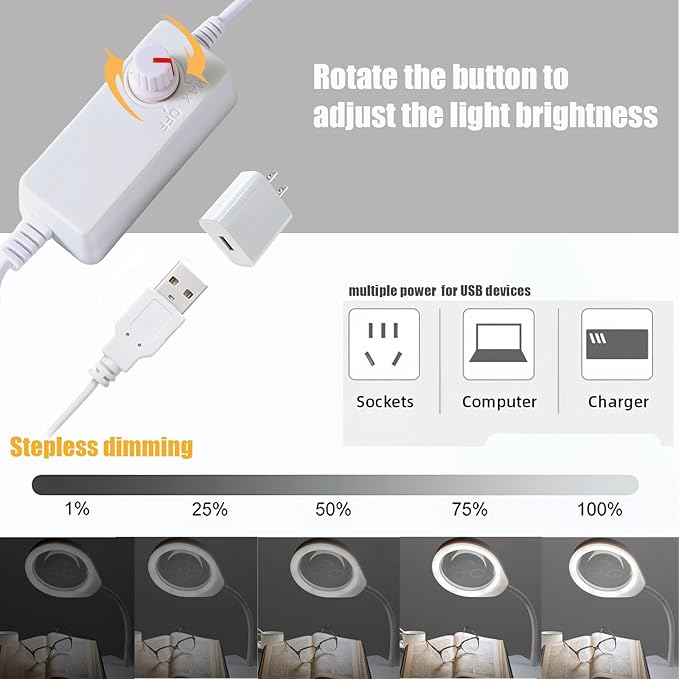 10X Magnifying Glass with Light and Stand,Dimmable Flexible Magnifying Craft Ligh, LED Lighted Magnifier Hands Free for Close Work Craft Reading Painting Hobby(White-04)