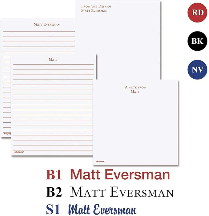 Current Primary Colors Personalized Name & Initial Notepad Set in Red, Blue or Black – Set of 4, 100-Sheet Pads, Multiple Sizes, Memo Pad, Shopping List, To-Do Notes, Office Organizer