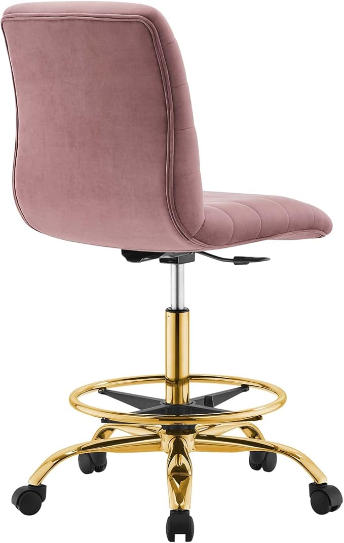 Modway Ripple Armless Performance Velvet Drafting Chair in Gold Dusty Rose