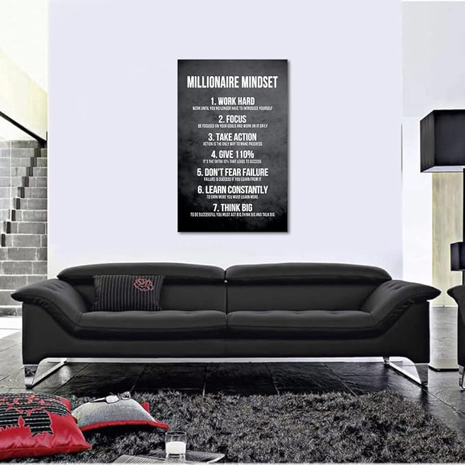 Yatsen Bridge Millionaire Mindset 7 Rules Wall Art Motivational Inspirational Positive Quotes Office Home Decor Success Framed Easy to Hang-28 Wx44 H