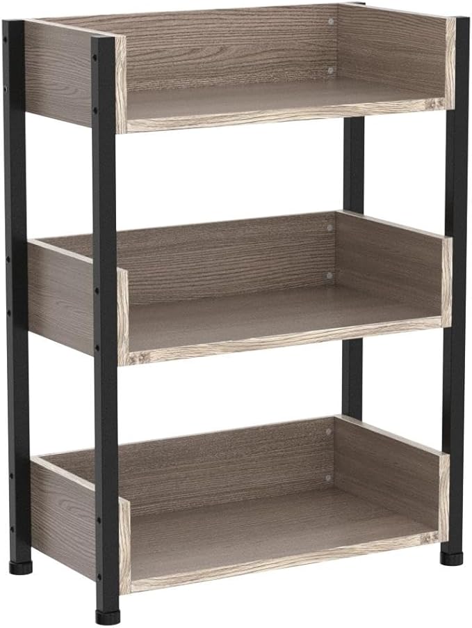 VECELO Bookshelf,Small Bookcase,3-Tier Storage Organizer,Industrial Shelving Unit for Living Room,Classroom,Office,Dormitory,Set of 2,Brown