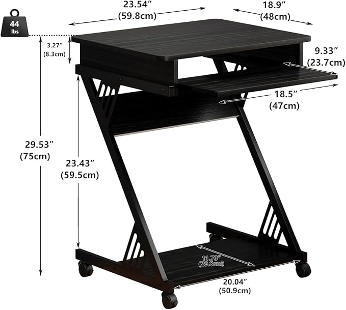 Zenira Small 24 Inch Tall Computer Desk with Drawers, Corner Gaming Desk for Bedroom, Home, Office, Black
