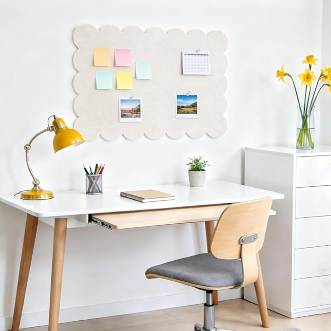 2Pcs Scalloped Felt Bulletin Board 24 x 18 Inches Cork Board Alternative for Wall Self Adhesive Foldable Felt Board with 44 Pushpins Message Photo Board for Home Office School