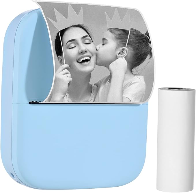 X1 Portable Thermal Printer - 300 DPI Inkless Wireless Bluetooth Printer for 80 mm Paper Rolls - Compatible with Android and iOS Smartphones for Office and Home Use - 1000 mAh (Blue)