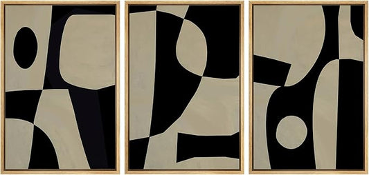 SIGNLEADER Framed Canvas Print Wall Art Set Black Geometirc Block Abstract Shapes Illustrations Minimal Decorative Bohemian Nordic for Living Room, Bedroom, Office - 24"x36"x3 NATURAL