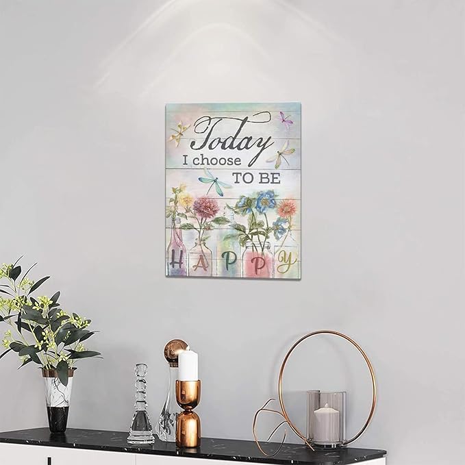 yerretin Floral Bathroom Wall Art Country Flower Dragonfly Pictures Wall Decor Rustic Canvas Print Painting Artwork Home Decorations for Bedroom Living Room Office Framed 12"x16"