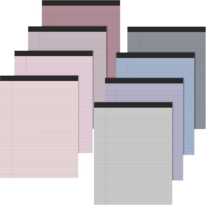 Fuutreo 8 Pcs 8.5'' x 11'' Colored Legal Pad 50 Sheets Per Writing Pads Narrow Ruled Notepad Perforated Writing Notepad Office Supplies for College Office Business (Taro Color)