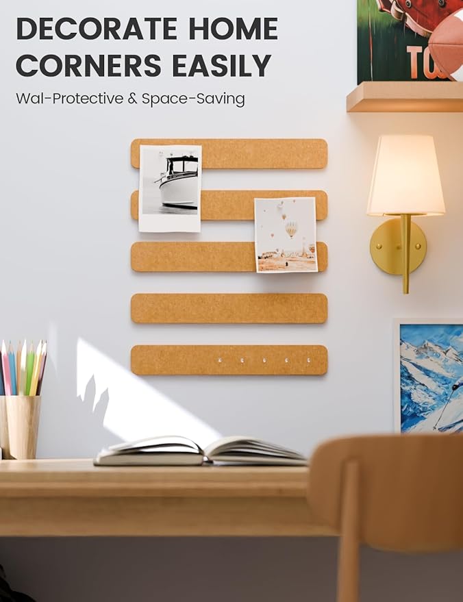 Fluxynara Cork Board Alternative Felt Strip Board 5-Pack 13"x2", Office Pin Board with 35 Push Pins, Adhesive Install for Bedroom Door & Home Office(Sunset Yellow)