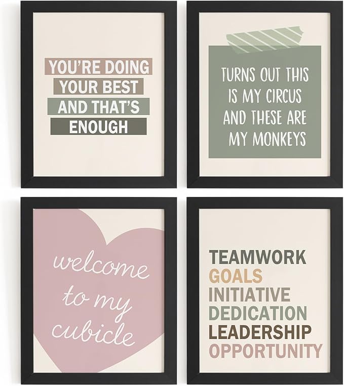 DSHFG Motivational Office Wall Art Decor Posters Prints Set of 4, Inspirational Therapy Office Decorations for Work, Cubicle Wall Decor, 8x10 Unframed