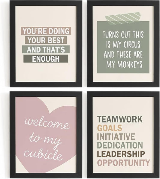 DSHFG Motivational Office Wall Art Decor Posters Prints Set of 4, Inspirational Therapy Office Decorations for Work, Cubicle Wall Decor, 8x10 Unframed