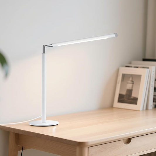 White LED Desk Lamp, 16" Dimmable Metal Desk Light with Base, 15W 1200LM, Adapter Included, Color & Brightness Adjustable, Modern Tall Table Lamp for Home Office Reading Study Task Laptop