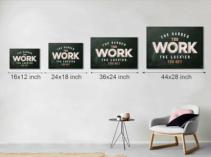 The Harder You Work The Luckier You Get - Inspirational Office Quotes Canvas Wall Art Black and White Positive Affirmations Wall Decor Artwork for Walls HD Print Framed Ready to Hang-16 Wx12 H
