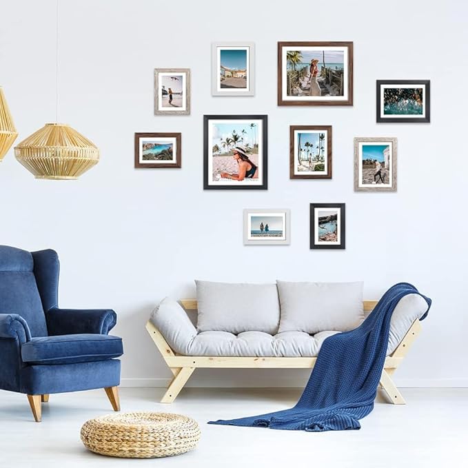 Giftgarden Multi Colors Picture Frames with Mat for Multiple Sizes Photos, Four 4x6, Four 5x7, Two 8x10, Assorted Gallery Frame Collage for Wall or Tabletop, Set of 10