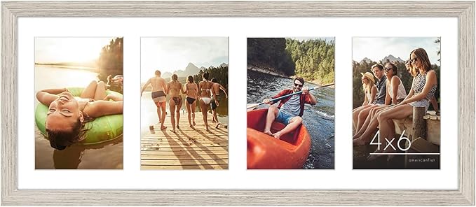 Americanflat 4x6 Collage Picture Frame with Shatter-Resistant Glass - Fits Four 4x6 Photos or Use as One 8x20 Picture Frame - Signature Collection - Collage Frames for Wall Display- Driftwood