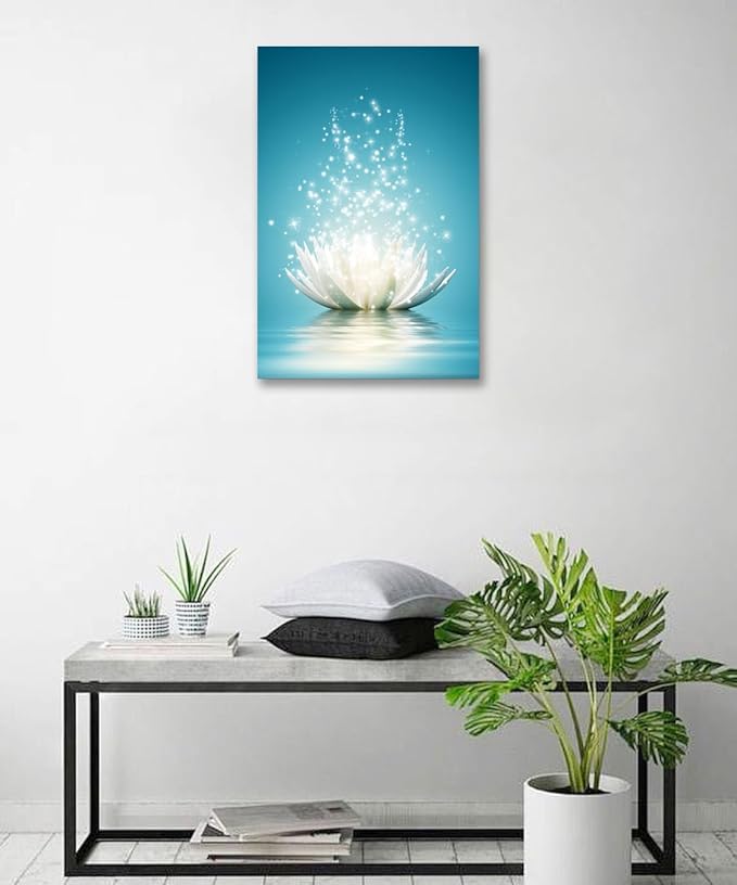 Canvas Prints Wall Art Lotus Flower Pictures Bathroom Decor Zen Painting Spa Photo Artwork Framed for Spiritual Meditation Yoga Room Ready to Hang 12 x 16inch