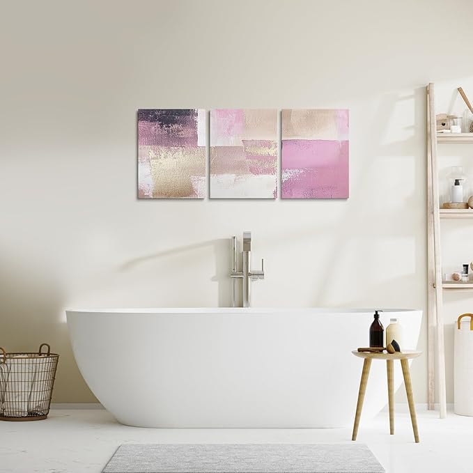 jejeloiu 12"x16"x3pcs Light Pink Abstract Oil Painting Office Decorations Artwork Posters Abstract Art 3 Piece Canvas Wall Art for Living Room Bedroom Modern Picture Wall Decor