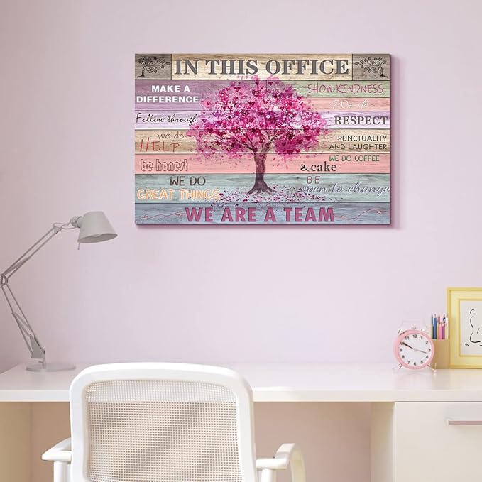 Pink Inspirational Wall Art for Office Women Motivational Quotes Phrases Poster Rustic Heart Tree Pictures Framed Wall Art Décor Contemporary Home Workspace Desk Decorations Gifts for Women 16x24inch