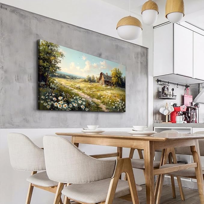 KELIYUAN Canvas Wall Art For Living Room Farmhouse Wall Decor For Bedroom Office Wall Decoration Vintage Country Field Landscape Painting Framed Prints Pictures Artwork Room Home Decor 20"x40"