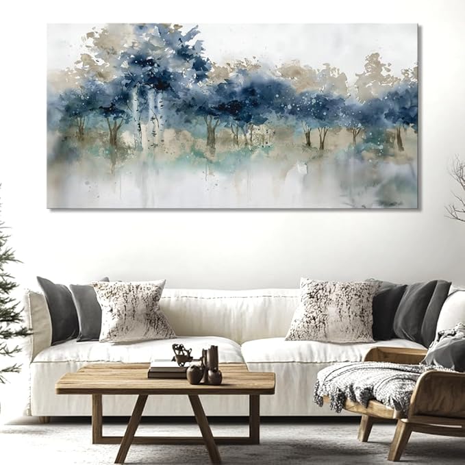 Wall Art Landscape Modern Wall Decor Canvas Painting Blue Ink Wall Art Large Artwork for Living Room Bedroom Office Home Decor 40"x79" with Framed