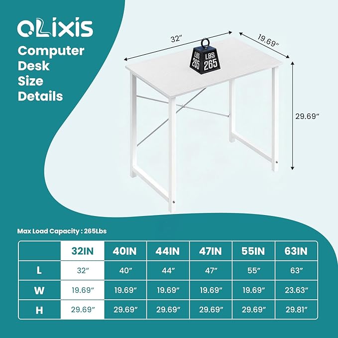 OLIXIS Small Computer Desk for Home Office, 32 Inch White Writing Desk for Small Spaces, Study Table with X-Shaped Reinforcement, Sturdy Bedroom Table with Scratch-Resistant Tabletop & Metal Frame