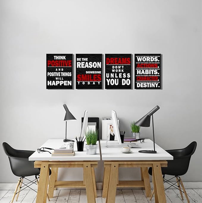 Inspirational Poster Watch Your Thoughts - Large Art Quote for Living Room Bedroom Gym - Black & Red