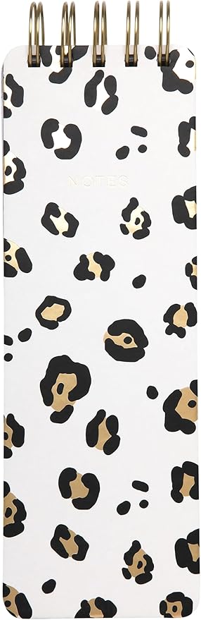 WORLD TRAVELER Eccolo Tall Spiral Memo Pad, 300 Pages, 150 Sheets, Double Spiral Binding, Office Essentials for Work, List Notepad for Students, Class and Shopping, Leopard (3x8.5 inches)