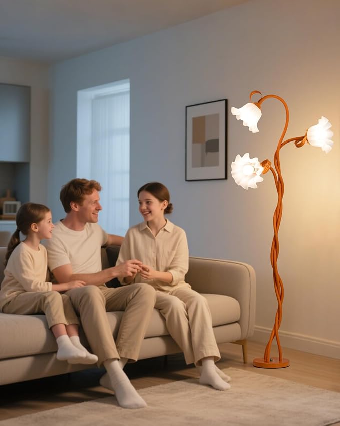 Flower Standing Lamp for Bedroom - 3 Color Temperatures Decorative Flower Tall Floor Reading Lamp with Flexible Neck for Bedroom Living Room Office Corner (Orange)