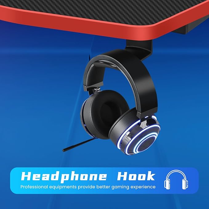 Gaming Desk 35 Inch Z-Shaped Gaming Computer Desk Modern Ergonomic PC Computer Table Home Office Desk Racing Style Gaming Workstation with Headphone Hook, Red