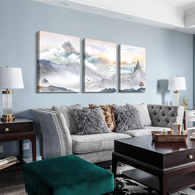 Lapremoly Large size Canvas Wall Art For Living Room Wall Decor For Bedroom Kitchen 3 Piece Abstract Mountain Landscape Painting Artwork Framed Canvas Prints Modern Office Pictures Home Walls Decor