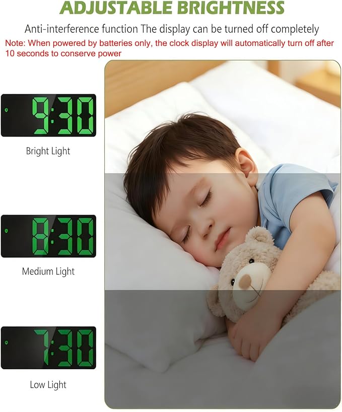 AMIR Digital Alarm Clock, Small Digital Clock with Large Display, 12/24H Format, Snooze Function, Battery & USB Powered, Dimmable Alarm Clocks for Bedrooms,Office,School