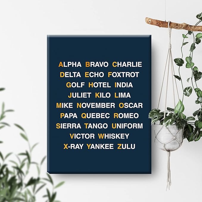 Phonetic Alphabet Canvas Painting Airplane Decor Aviation Art Prints for Home Boys Room Playroom Nursery Wall Decor Framed Artwork Pilot Gifts(12x15 Inch)