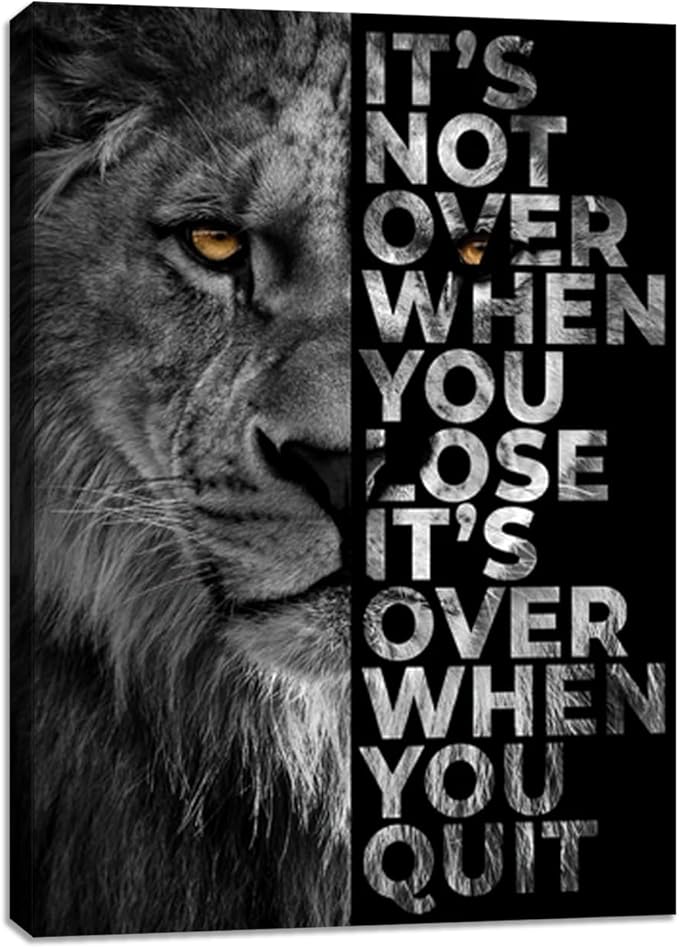 Motivational Lion Wall Art Inspirational Black Picture Painting Poster Prints Inspiring Positive Quotes Wall Decor Home Living Room Bedroom Workplace Office Decorations Framed Artwork 12"x16"
