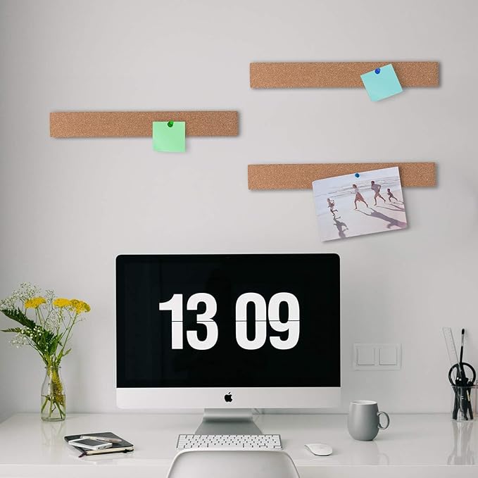 HBlife Cork Board Bulletin Board Bar Strip 2 Pack, 15x2 Inch - 1/2 Inch Thick, Frameless Cork Board Strips with 50 Multi-Color Push Pins, Strong Self Adhesive Backing