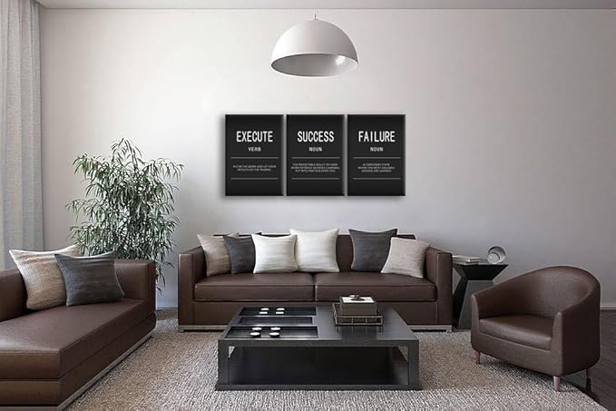Execute Verb Success Failure Noun 3 Pieces Motivational Wall Art Inspirational Office Wall Decor Inspiring Positive Posters Print Canvas Artwork Modern Home Decor Living Room Framed [60" W X 28" H]