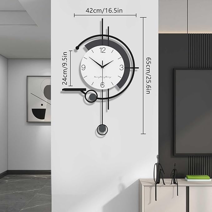 Wall Clock Modern Wall Clock, Creative Silent Non Ticking Quartz Clock with Decorative Art Storage Platform, Suitable for Living Room, Bedroom, Office Clock (One Color MMedium)