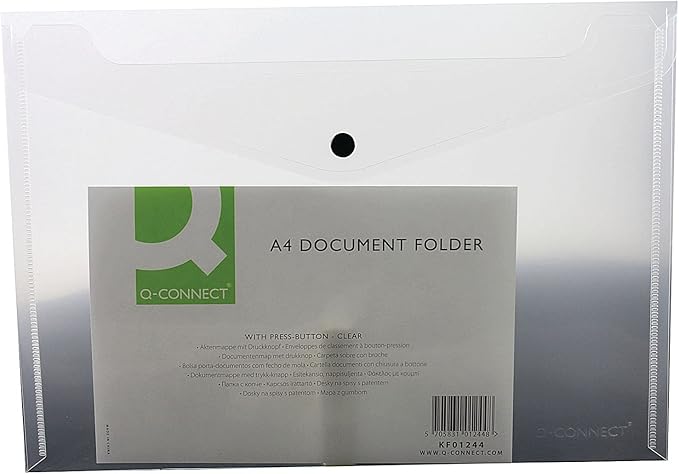 Q-Connect A4 Document Folder Plastic Clear Popper KF01244Q - Pack of 12