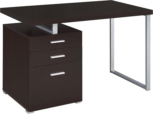 Coaster Home Furnishings Brennan Modern Contemporary Home Office 3-Drawer Writing Desk with Drawers Computer Desk Study Table File Cabinet Storage Silver Metal Frame Cappuccino Brown 800519