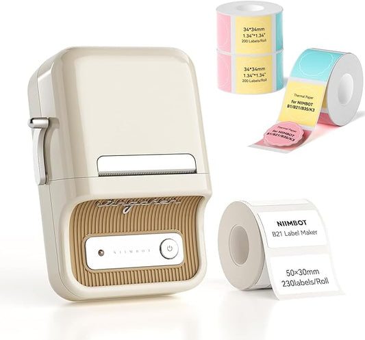 NIIMBOT B21 Label Maker, 2 Inch Portable Thermal Label Printer, Label Maker Machine with Tape, Compatible with Android, iOS & PC,Labeling for Home Storage Office and Small Business,Off-White