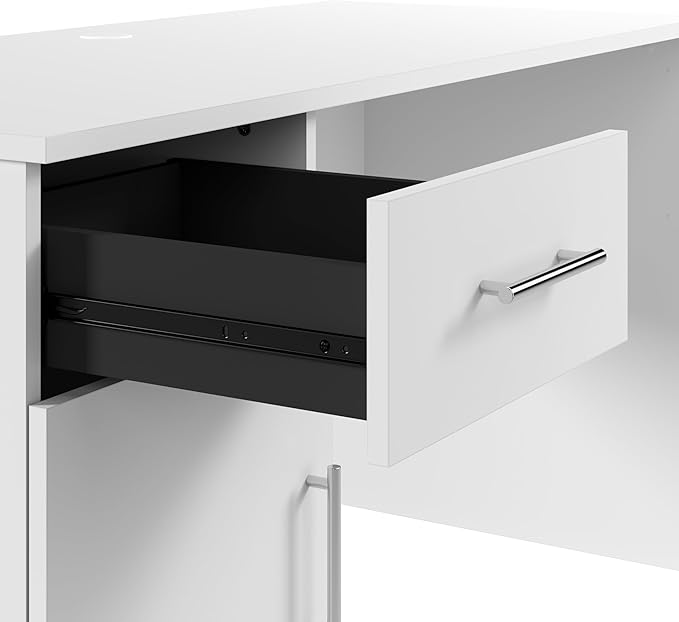 Bush Home Somerset 54W Office Desk with Drawer and Cabinet in White, Computer Table with Storage for Home Office Workspace