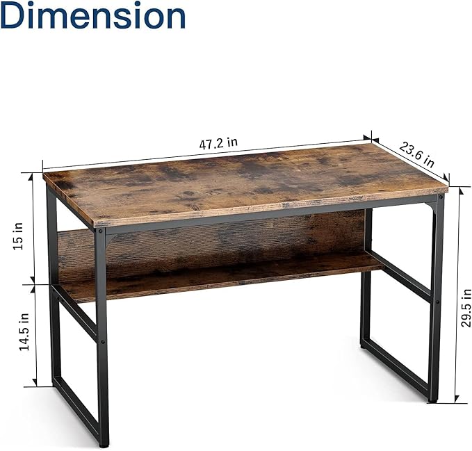 Computer Study Desk with Bookshelf, Large Home Office Desk with Storage and Shelf Industrial Study Writing Drawing Table with Space Saving Design Modern Simple Style Laptop Table