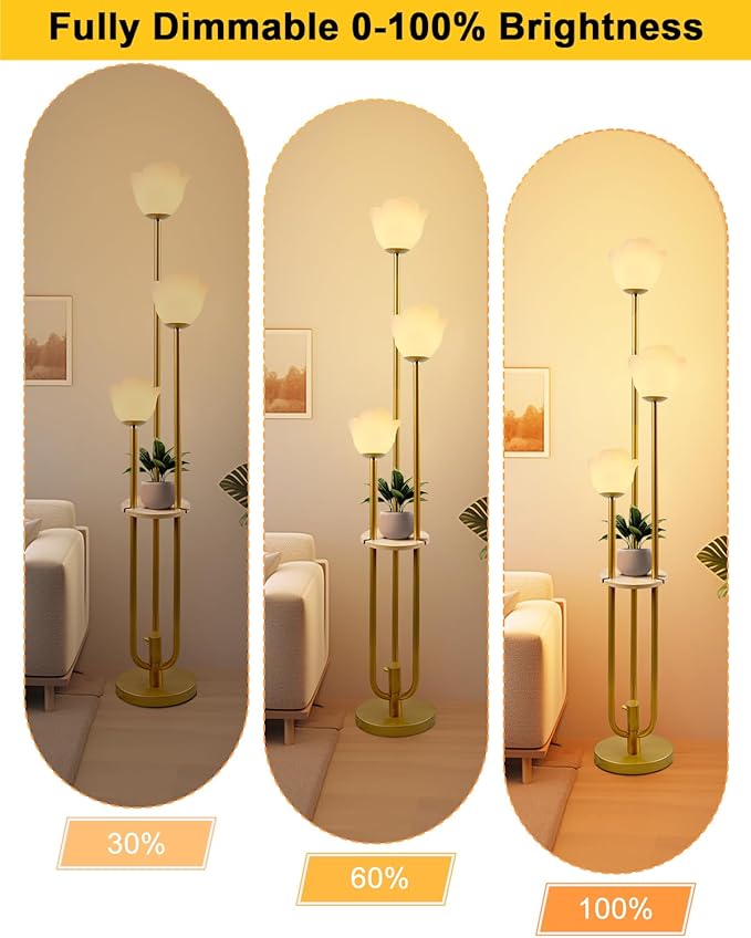 63IN Floral Floor Lamp with Table, 3-Lights Dimmable Flower Floor Lamps for Wedding Party, 3000K Warm White Modern Tall Standing Lamp for Living Room/Bedroom
