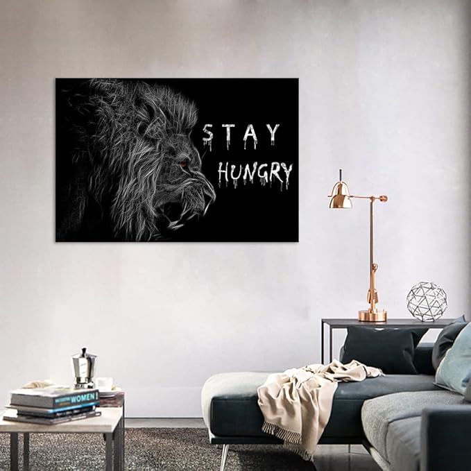Extra Large Big Panel Inspirational Office Wall Hangings Black and White Vintage Positive Wall Pictures with Stay Hungry Quotes Artwork Gift Choice for Kids Men Women Framed Ready to Hang-44x28 inches