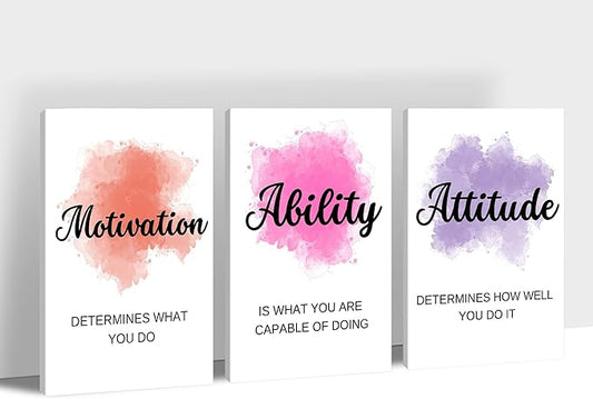 3 Piece Motivational Quotes Abstract Watercolor Canvas Print Pictures Wall Decor, Men Women Inspirational Framed Artwork Home Office Decor 12"x18" x 3 Pcs