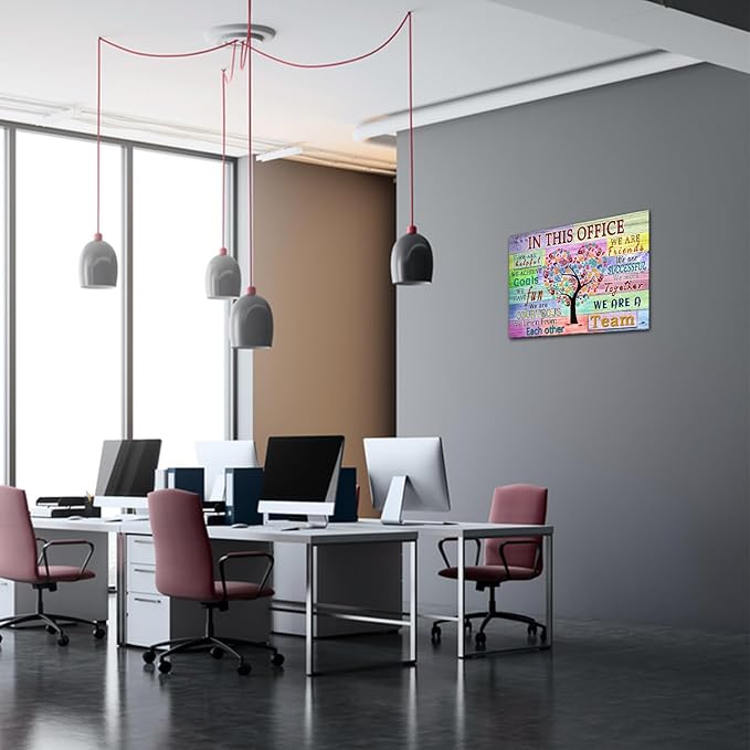 WHAOMIOT Inspirational Wall Art Poster - Positive Office Wall Decor Print Canvas In This Office We Are A Team Best Motivational Quotes Modern Office Decorations 24 x 16 Inch Frame Ready To Hang