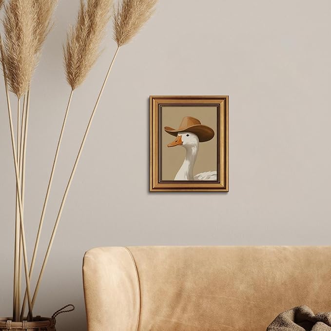 Gold Framed Wall Art Vintage Canvas Wall Art Trendy Cowboy Duck Modern Maximalist Artwork Prints Picture for Living Room Bedroom Farmhouse Bathroom Office Decor, 8x10