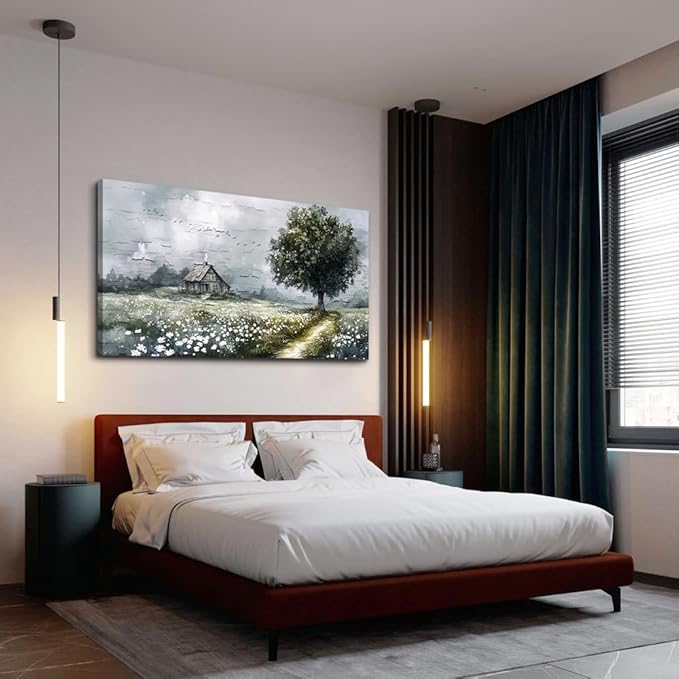 ERQINHUA Gray Large Canvas Wall Art For Living Room Farmhouse Wall Decor For Bedroom Office Home Decor Field scenery Paintings Tree Landscape Wall Pictures Printed Artwork Ready to Hang 30"X60"